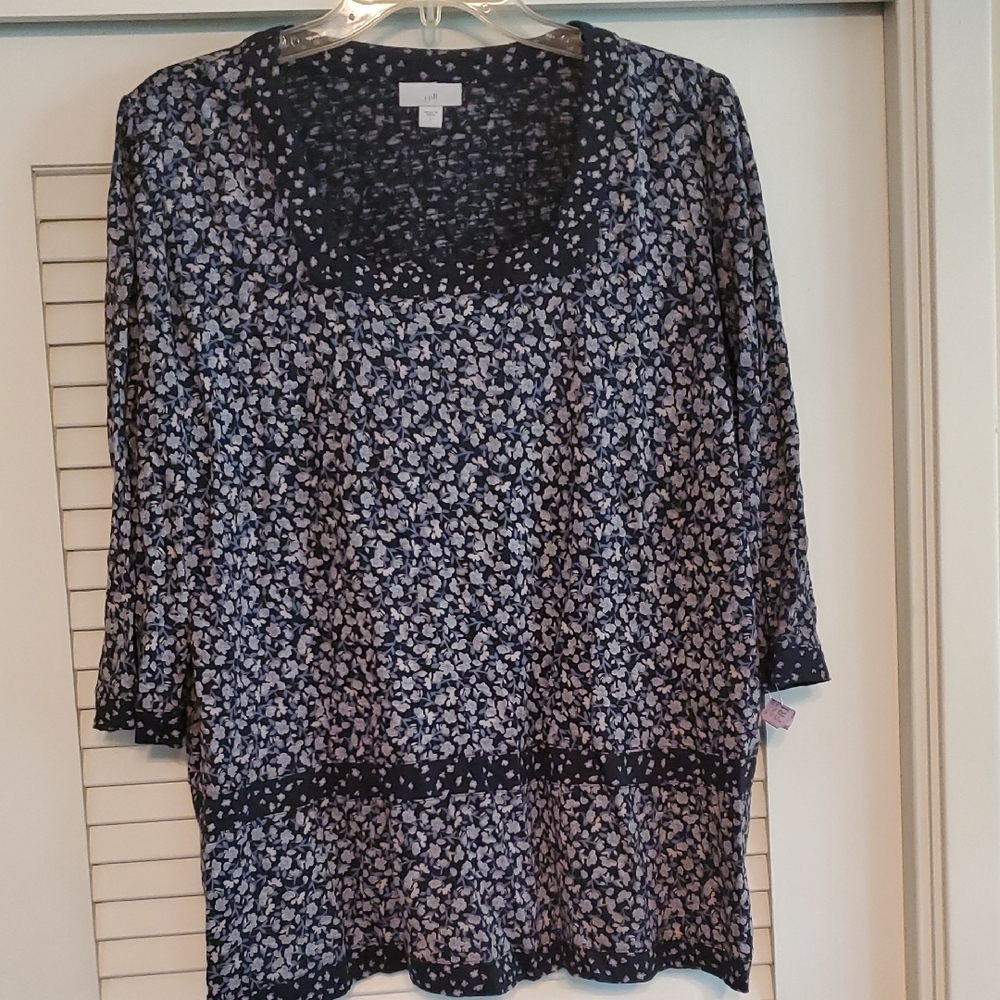 J. Jill Navy Floral Blouse